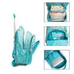 Sac à Dos à Roulettes Fille Turquoise Avec Coeur Avec Trousse Et Sac à Bandoulière Assortis -Bagage Soldes 0 053ba2