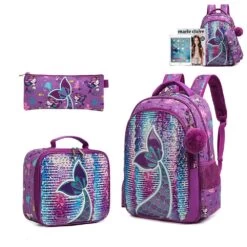 Cartable Sac à Dos Fille à Paillettes Avec Trousse Et Sacoche Assortis -Bagage Soldes 0 51fb75