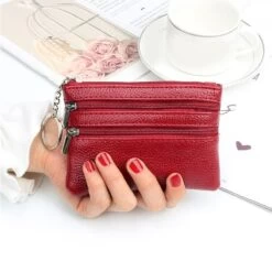 Mini Portefeuille à Double Fermeture éclair Multifonctionnel En Simili Cuir De Couleur Rouge -Bagage Soldes 803db587 c2f9 48ef 9afd 5943c7295285