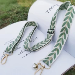 Bandoulière Téléphone Blanche En Nylon Avec Motifs Verts