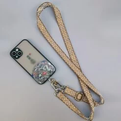 Bandoulière Téléphone En Tissu Et Métal Avec Motifs De Losanges