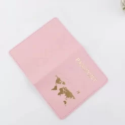 Étui Passeport En Cuir Décor Doré Mappemonde -Bagage Soldes etui passeport cuir decor dore mappemonde