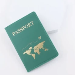 Étui Passeport En Cuir Décor Doré Mappemonde -Bagage Soldes etui passeport cuir decor dore mappemonde2