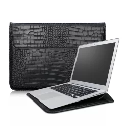 Pochette Ordinateur Noire Effet Crocodile