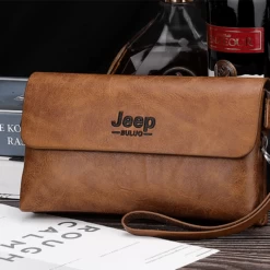 Pochette En Simili Cuir Marron De Grande Capacité Avec Lanière -Bagage Soldes pochette simili cuir marron grande capacite laniere 02