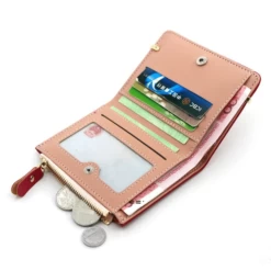 Porte Carte Femme Rose En Simili Cuir -Bagage Soldes porte carte femme rose simili cuir 03