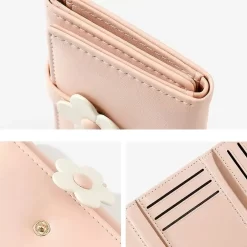 Porte Carte Femme En Simili Cuir Avec Bouton En Fleur -Bagage Soldes porte carte femme simili cuir bouton fleur 02