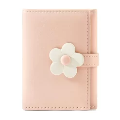 Porte Carte Femme En Simili Cuir Avec Bouton En Fleur